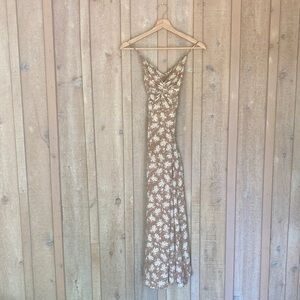 Lulu's Tan Floral Maxi Dress